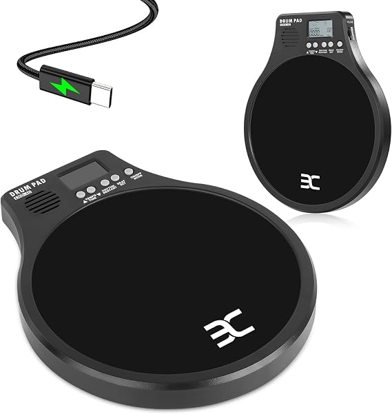 EX [3-IN-1] Portable Digital Electronic Drum Pad, with [Metronome, Speed Detection & Tap Counting] 10 TPR Practice Pad, Black