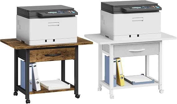 YAOHUOO 22"x15" Large Printer Stand with Storage Drawer, 2-Tier Under Desk Printer Table for Home Office, Printer Cart fit Fax Machine/3D Printer/Scanner