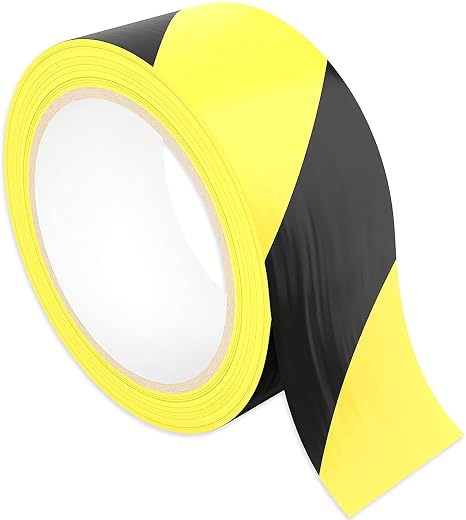 Single Roll Ultra-Adhesive Black & Yellow Hazard Tape for Floor Marking, High Visibility Striped PVC Vinyl, Durable Anti Scuff & Heavy Duty, Ideal for Safety Zones, Watch Your Step Areas in Workplaces