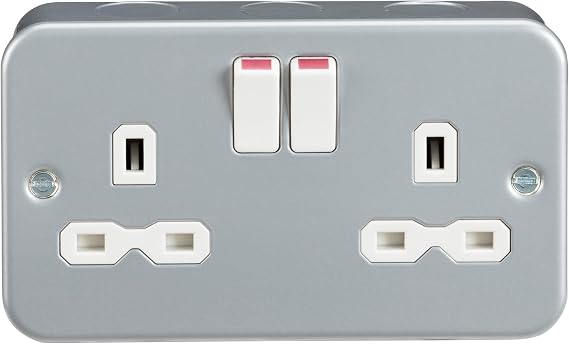 Knightsbridge MR9000 Metal Clad 13A 2 Gang DP Switched Socket, Grey, 45.0 mm*81.5 mm*142.0 mm