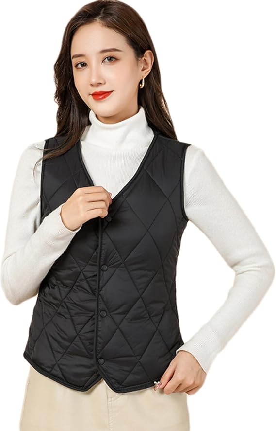 Women's Down Vest, Solid Color, Lightweight, Down Vest, Insulated, Windproof, Cold Protection, Warm, Cotton, Ultra Light, Inner Down, Opens Front, Large Size, Slim, Fashion, Casual, Down Jacket, Heat Retention, Water Repellent, Down Coat, Outdoor