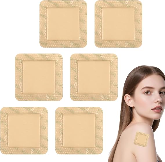 10 Pcs Silicone Foam Dressing, 5×5cm Waterproof Silicone Dressings for Wounds, Absorbent Breathable Padded Foam Dressing for Wound Care