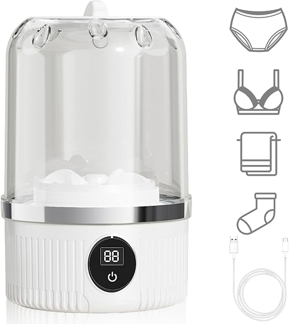 Portable Underwear Washer, Mini Washing Machine, Mini Washer Deeply Cleans Small Laundry Items, Bra, Underwear, Socks (White)