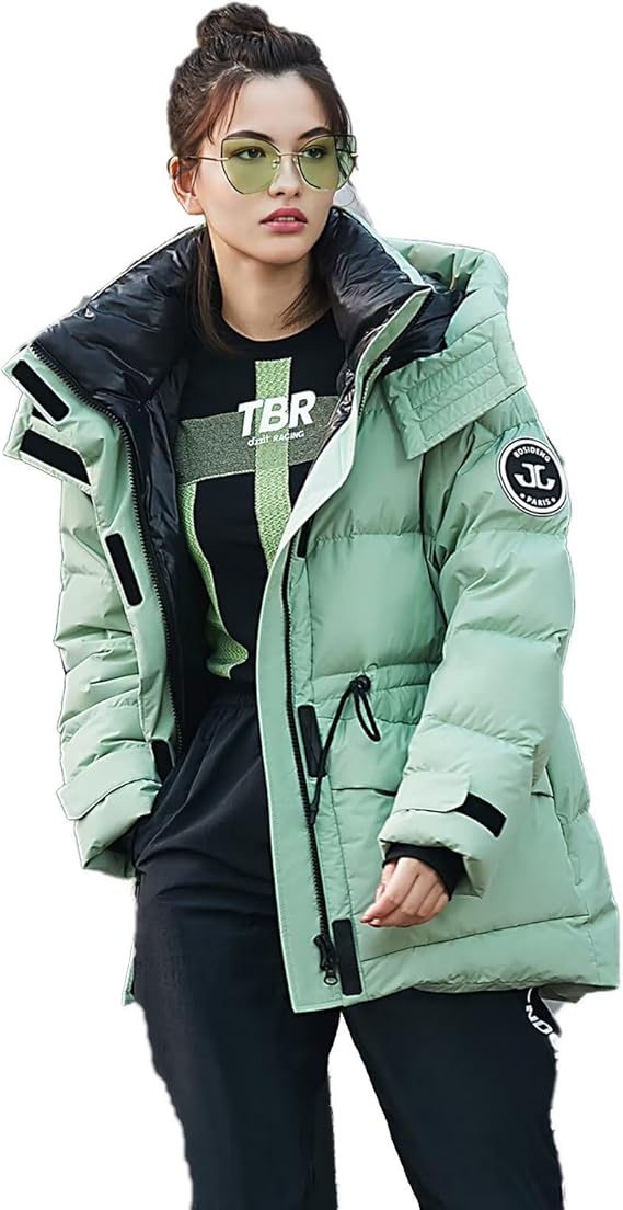 BOSIDENG Women's Winter Down Jacket Removable Hood, Waisted Puffer Down Jacket Workwear Thickened Coat.