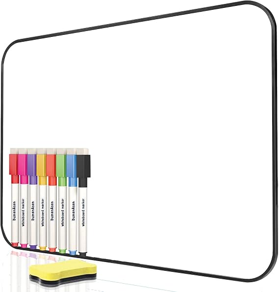 Dry Erase Whiteboard, DumanAsen Double Sided White Board with Dry Erase Pens and Eraser for School, Home, Office, Remote Learning (Black, 42cm*30cm)