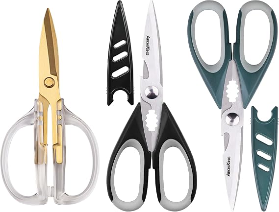 3Pack Modern Black Stainless Steel Kitchen Scissors, Sharp Scissors with Comfort Grip, Everyday Use