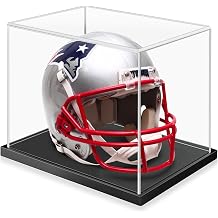 1DOT2 Mini Football Helmet Display Case with Clear Acrylic Cover and Black Solid Wood Base, Great for Sports Enthusiast, Diecast Cards Collectibles Dolls Figurines (Not Full Size)