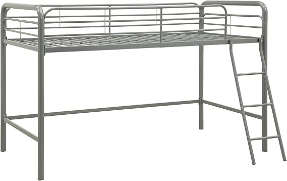 DHP Junior Loft Bed, Space-Saving Twin Bed Frame, Silver, Ideal for Young Children