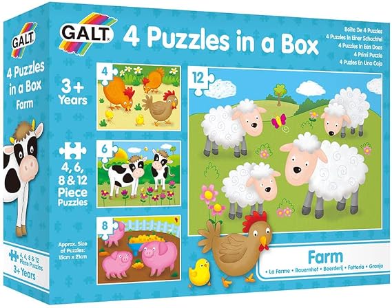 Galt Toys, 4 Puzzles in A Box - Farm, for Ages 36, Multi-Colored, 12