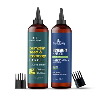 Botanic Hearth Combo with Rosemary & Pumpkin Hair Oil 6.7 fl oz & Rosemary Hair Oil 6.7 fl oz | Supports Hair Growth & Scalp Care | Helps Dry, Frizzy & Damaged Hair | All Hair Types