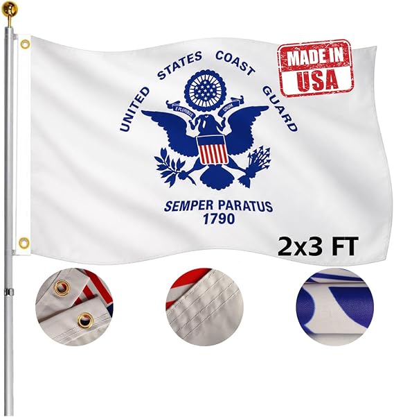 Double Sided US Coast Guard Military Flag 2x3 Outdoor- UV Fade Resistant United States Coast Guard USCG Flags with 2 Grommets