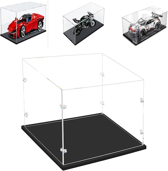 3mm Thick Clear Acrylic Display Case - Assembly Countertop Box Thick Base Dustproof Collectible 75347 42205 21270 75387 42161 42173 Black, 30x20x30cm/12x8x12"