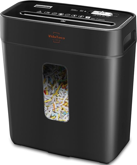 VidaTeco 6-Sheet Cross Cut Paper Shredder for Home Office, 3.04-Gallon Bin