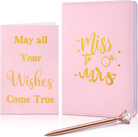 Ctosree Bridal Journal Diary Notebook with 144 Lined Pages Pink Wedding Planner Wedding Notebook 8.27 x 5.71inches Miss to Mrs. Journal with Diamond Pen and Card PU Leather Hardcover Journal Notebook