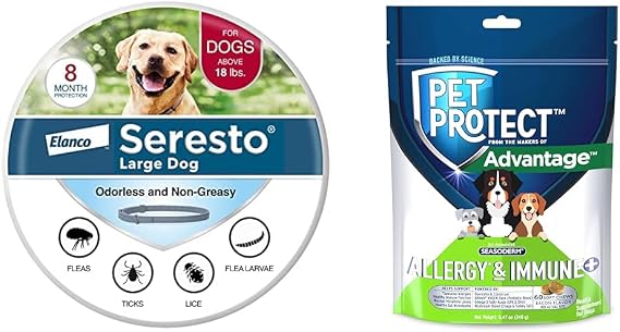 Bundle of Seresto Large Dog Over 18 lbs. | 8 Months Protection + Pet Protect Allergy* + Immune+ SeasodermTM | 60 Count