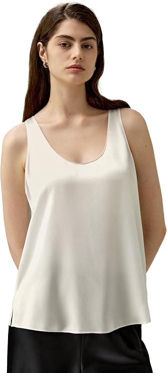 LilySilk 100% Silk U-Neck Tank Top for Women Summer Silk Camisole Tops Ladies Relaxed Fit