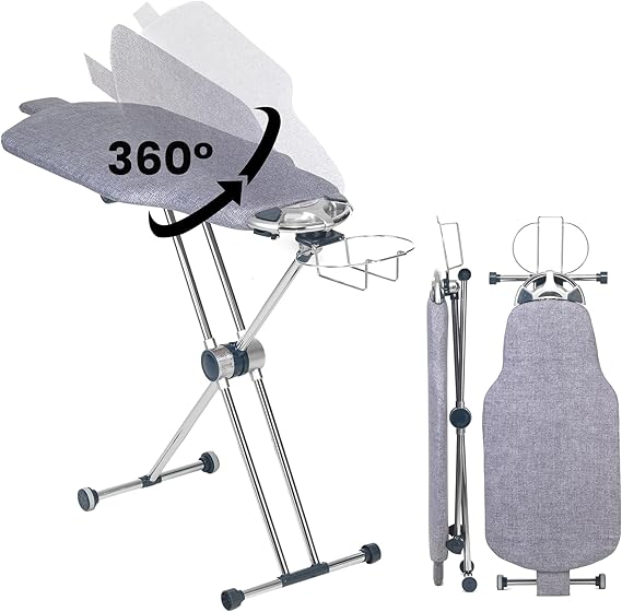 Dazzl 360 Dual-Sided Iron Board - Torso-Shaped Ironing Board Full Size with 8-Level Adjustable Height, Rotatable & Detachable Iron Holder, Garment Clips - HDPE Heat-Resistant Surface