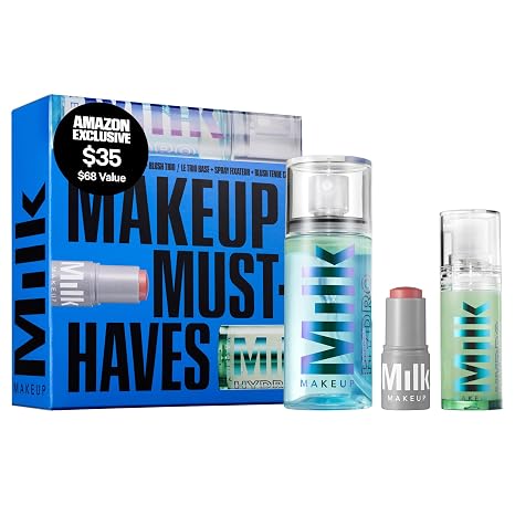 Milk Makeup Mini Must-Haves Set Includes 12HR Hydrating Face Primer (.33oz) + 12HR Setting Spray for Gripping Makeup (1.69oz) and Multi-Use Cream Blush Stick + Lip Color in Werk (Dusty Rose, 0.10oz)