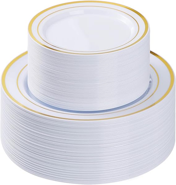 BESTVIP 100PCS Gold Plastic Plate, Disposable Party Plates