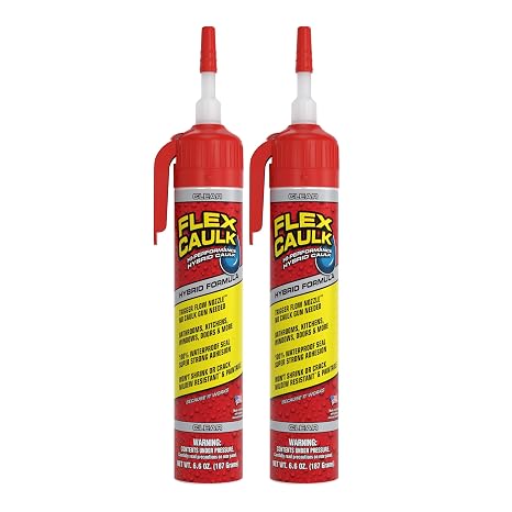 Flex Caulk, Waterproof & Weatherproof Hybrid Polymer Sealant, Strong, Paintable, Indoor, Outdoor, Bath, Shower, Sink, Window, Baseboards, Door, RV, Roof, Wood, Auto & Marine, Clear, 6.6 oz, 2-Pack