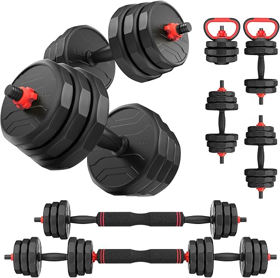 UKEEP Adjustable Dumbbells Sets, 20/30/40/55/60/70/80/90lbs Free Weights Dumbbells Set of Convertible 2 or 3 in 1 Dumbbells Set Used as Barbell, Kettlebells, A Pair of Lightweight for Home Gym