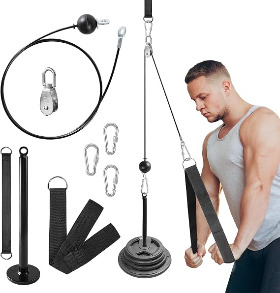 Cable Pulley System for Home Gym with Tricep Rope | for Lat Pull Down and Arm Back Shoulder Workout, Cable Machine Attachments for Strength Training