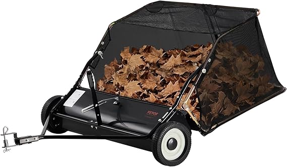 VEVOR 42 Inch Lawn Sweeper Tow Behind, 12 cu.ft. Large Pull Behind Grass Sweeper, Heavy Duty Leaf & Grass Collector with Dumping Rope Design, Adjustable Sweeping Height for Picking Up Debris & Grass