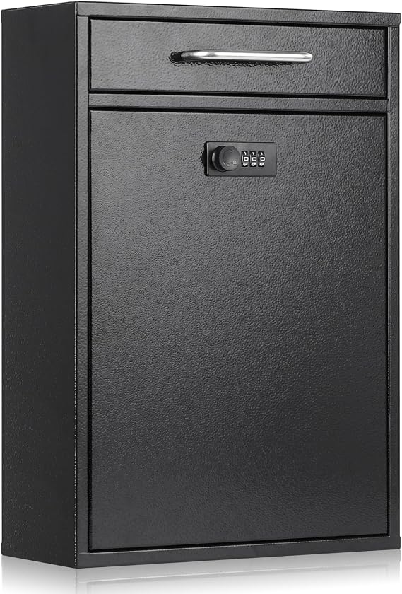 xydled Wall Mount Mailboxes with Combination Lock, Steel Black, XL Large