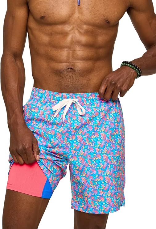 Chubbies Lined Mens Swim Trunks 7 Inch Swim Shorts and Mens Shorts with Elastic Waist, Stretch, Boxer Brief Liner, UPF 50+