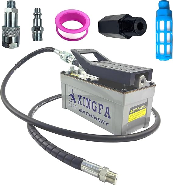 Air Hydraulic Pump 10,000 PSL, 0.45 Gal Reservoir, NPT 3/8" Oil Outlet, NPT 1/4"Inlet, Hydraulic Pump Air Hydraulic Foot Pump Made of Aluminum with 6.6ft Pipe, Gray