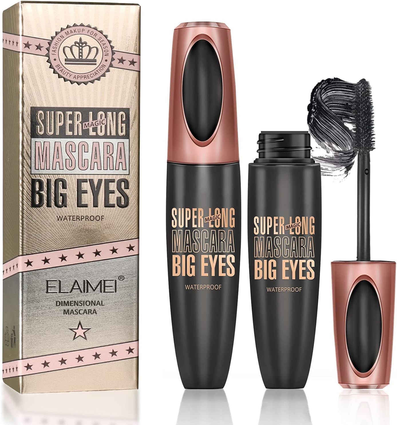 4D Silk Fiber Eyelash Mascara, Extra Long Thick & Voluminous Lash Mascara, Black Long-Lasting Waterproof 4D Mascara for Makeup