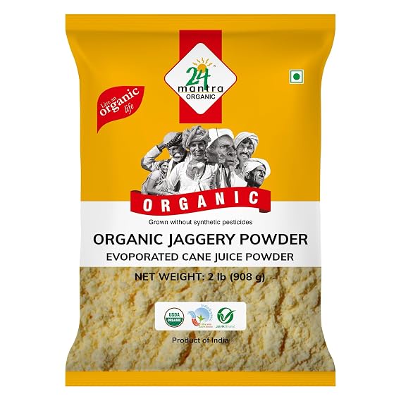 24 Mantra Organic Unbleached Jaggery Powder 2 lb Contains Molasses | Source of Iron & Essential Minerals | Natural Sugar Alternative | USDA Certified Organic