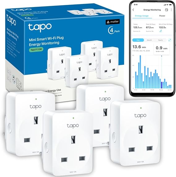 Tapo P110M(4-pack) Smart Plug, Matter Energy Monitoring WiFi Plug