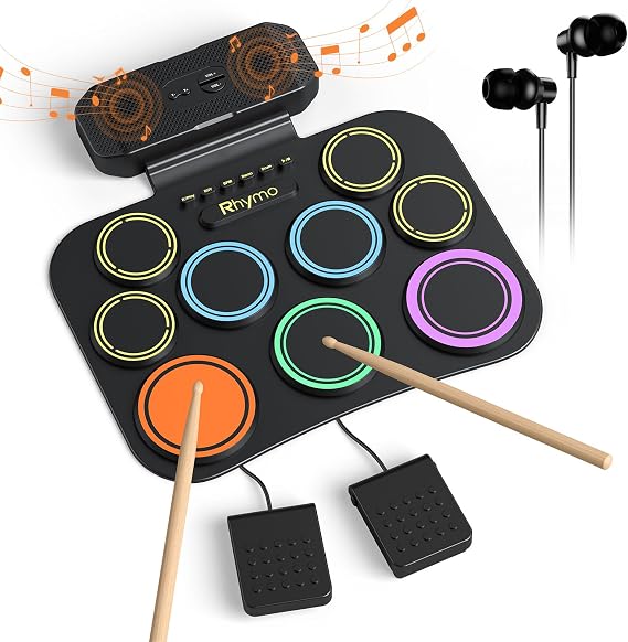 Rhymo Electronic Drum Set, 9-Pad Roll-Up with Built-in Speaker