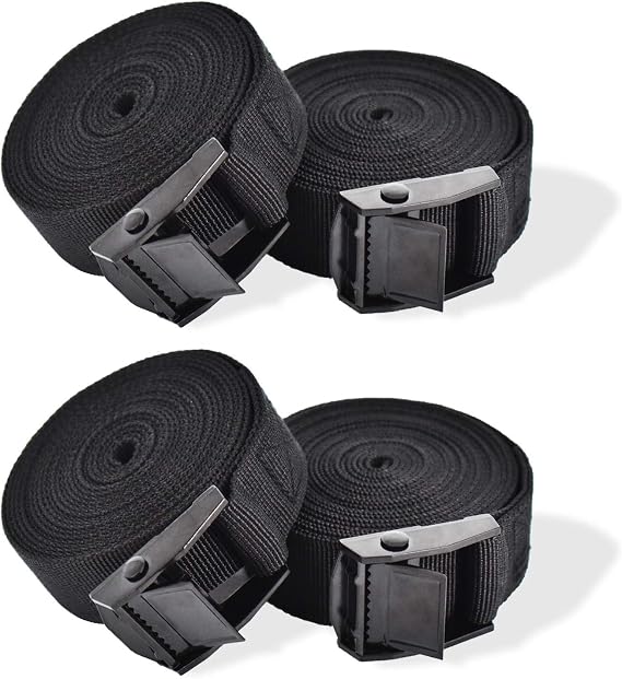 RIO Direct Ratchet Tie Down Straps, Heavy Duty Lashing Straps Adjustable Cam Buckle Tensioning Belts for Motorcycle, Cargo, Trucks,Trailer,Luggage- 1M x 25mm Black 4 Pack