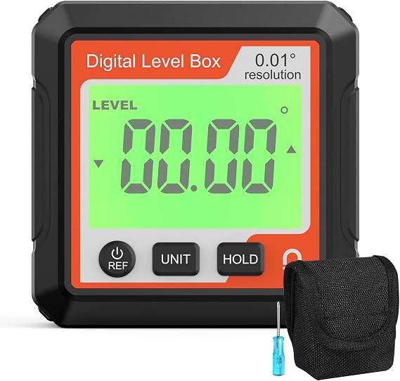 Digital Angle Finder Magnetic, Backlit LCD Digital Angle Gauge, Magnetic Protractor Digital Inclinometer Portable Angle Measurement Tool Battery Operated Angle Gauge for Carpentry Building (Red)