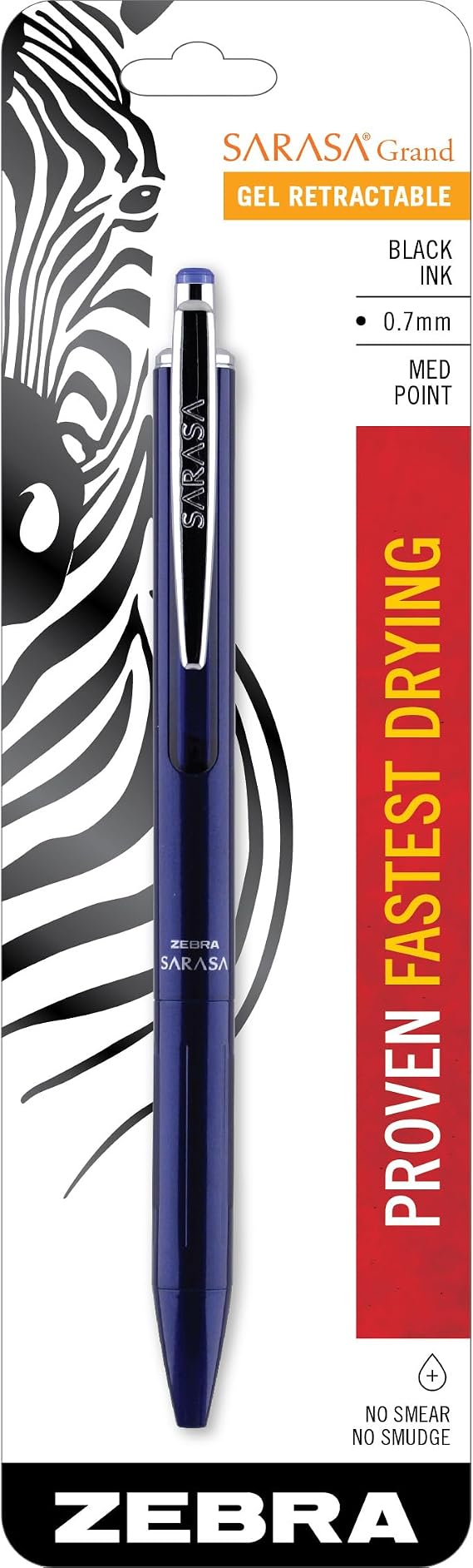 Zebra Pen SARASA Grand Retractable Gel Pen, Black Ink, 0.7mm, 1-Pack | Navy Brass Barrel, Fast-Drying Ink, Smear-Resistant, Ideal for Left-Handed Writers, School and Office Supplies (45211)