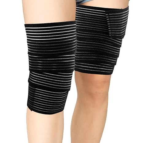 2 Pcs Hamstring & Thigh Compression Wraps, Adjustable Thigh Support for Men and Women, Versatile Compression Bandage Sleeve for Legs, Shin Splint Guard for Football, Tennis, Volleyball(Black)