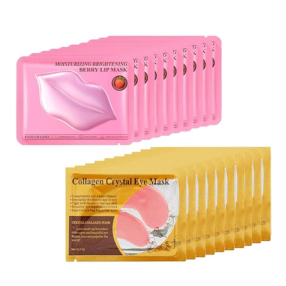 20 Pairs Lip Mask & Eye Mask,Crystal Gel Eye Pads Nourishes the Lip Patches for Skin Care Spa Daily Moisturizing Eye Patches for Puffy Eyes, Dark Circles and Fine Lines
