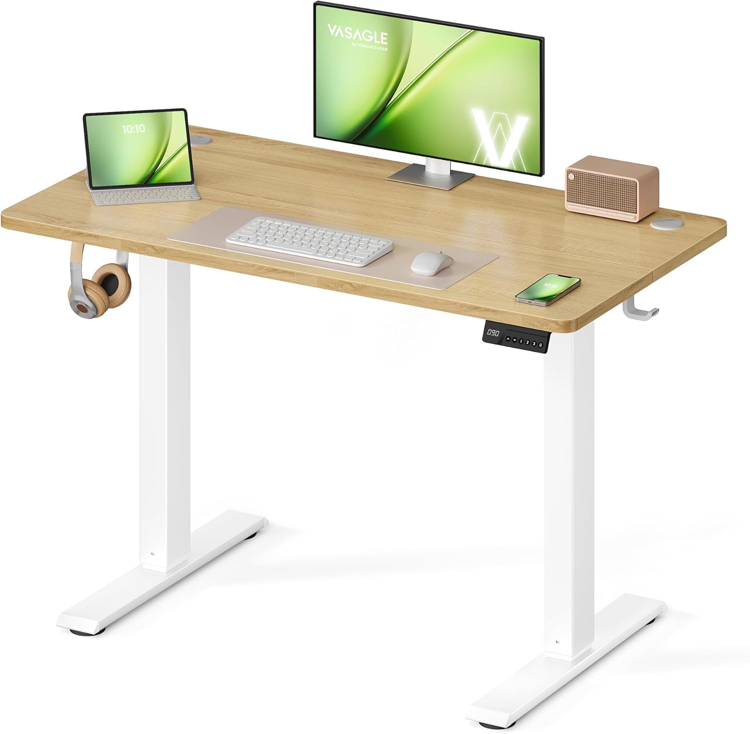 VASAGLE Electric Standing Desk, Height Adjustable Desk, Sedentary Reminder, 4 Memory Heights, for Home Office, 100 x 60 cm, Golden Oak LSD310YA01