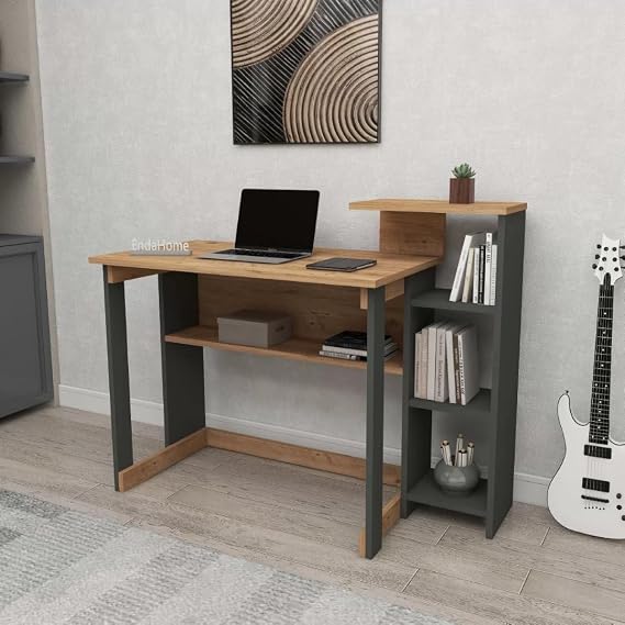 Reyo Home Enda SAYE Work Table with 5 Shelves Bookcase Atlantic Pine - Anthracite