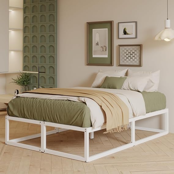 EMODA Super King Bed Frame 36cm High with Steel Slats Support, White
