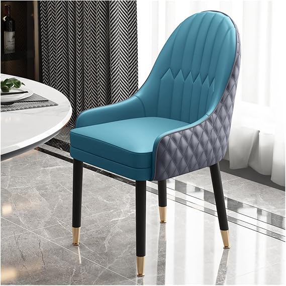 Modern Kitchen Chair Upholstered Dining Chairs Desk Chair Side Chair with Wood Legs,Leather Armchairs Living Room Lounge Counter Chairs Accent Chairs with Back (Color : Blue)