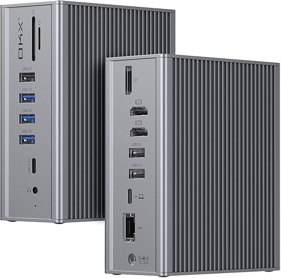 OKX USB-C Docking Station 16 in 1 Triple Display with Charging Support for MacBook Pro & Windows USB 3.1 Gen2 Type C Systems (Dual 4K HDMI, DP, 7 USB Ports, Ethernet), MacOS only Support Mirror Mode