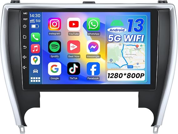 Car Radio for Toyota Camry 2015 2016 2017: Upgrade 5GWiFi 10 Inch 1280 * 800 HD Touch Screen Carplay Andriod Auto Bluetooth GPS Navigation FM/EQ with Backup Camera
