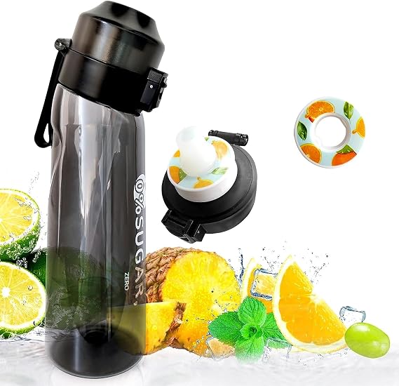 Rhea & Co. Scented Infusion Fruit Fragrance Water Bottle, Water Bottle with One Mystery Flavor Pod - 650ml (Black +1 Free Pod)