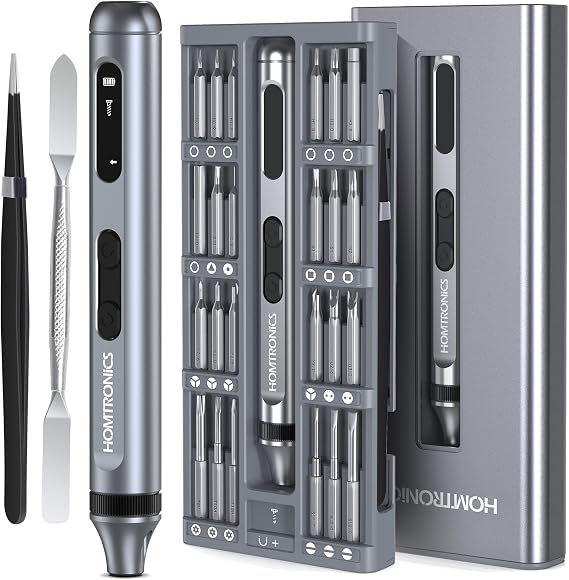 Präzision Elektrischer Schraubendreher [52 in 1] Elektrischer Schraubendreher mit 48 Magnetischen Bits Mini Elektro Schraubendreher Kit für Reparatur Handy Laptop Brillen Uhren Grau