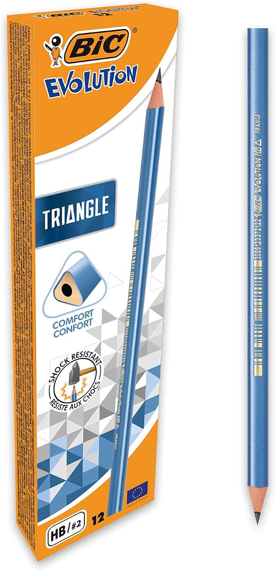 BIC Evolution Üçgen Kurşun Kalem 12'Li Kutu, Kıymık Oluşturmaz, Çiğnemeye Karşı Dayanıklı, Kolay Açılır