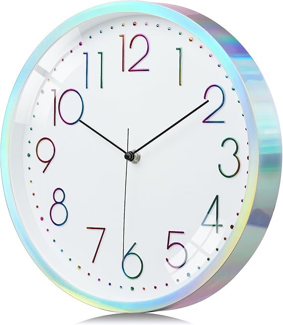 Lafocuse 12 Inch Cool Silver Wall Clock for Living Room Decor, Silent Analog Wall Clock Battery Operated for Kitchen Bedroom