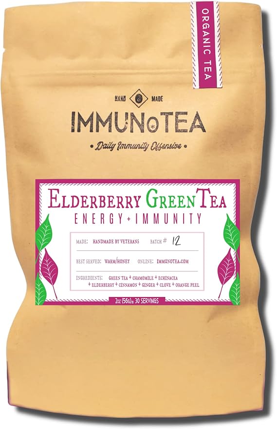 Organic Elderberry Tea | Use for Daily Immunity Support | Includes a Cold Brew Steeping Bag| Green Tea, Elderberry, Chamomile, Echinacea, Cinnamon, Ginger, Clove, Orange Peel